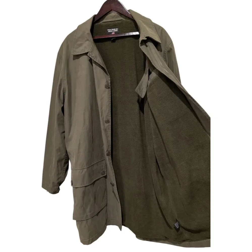 VTG Polo Ralph Lauren Olive Green Barn Chore Coat Jacket Large Fleece Lined Sz L